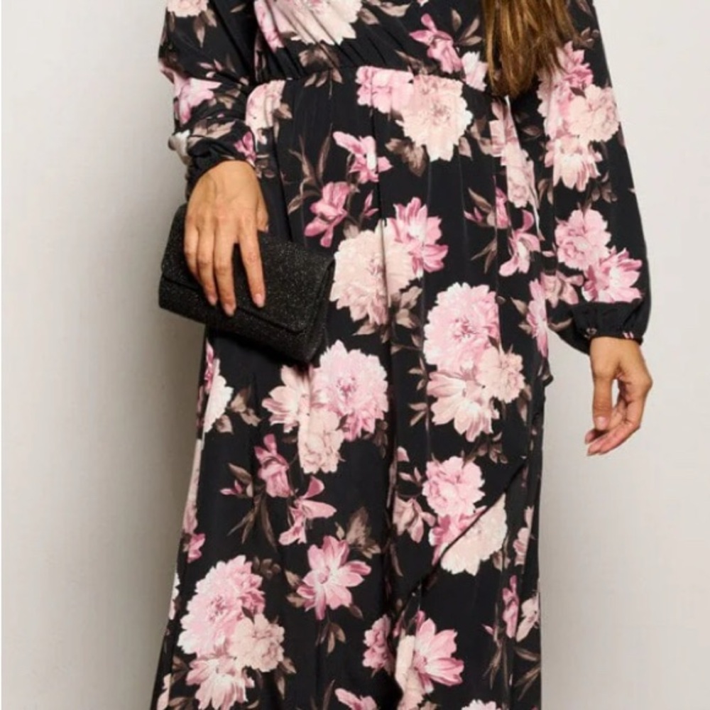 NWT Women's Long Sleeve Floral High Low V-Neck Flowy Party Long Maxi Dress - Picture 12 of 12